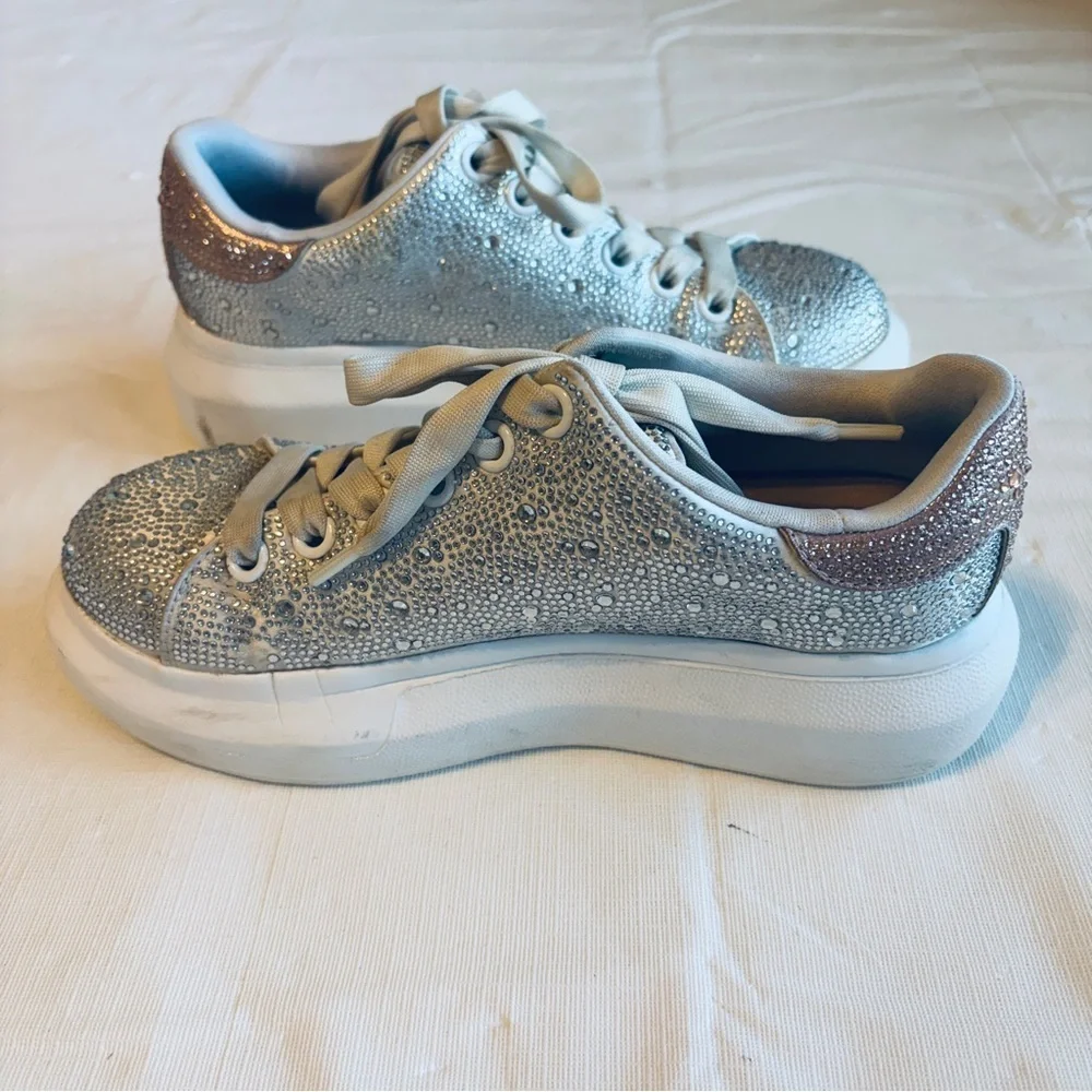 Silver Crystal Embellished Platform Sneakers